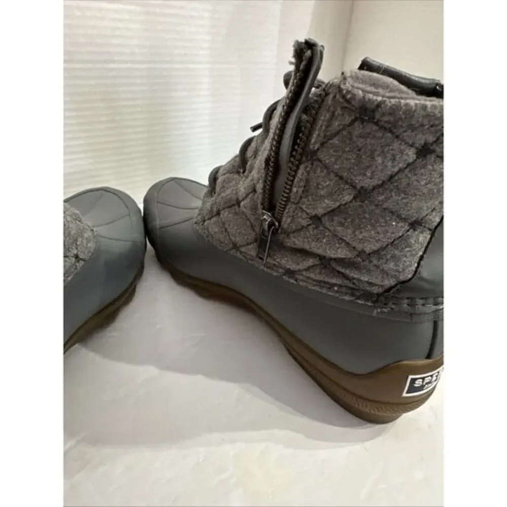 Sperry Duck Boots Womens 10 Saltwater Quilted‎ Waterproof Gray Ankle STS85656
